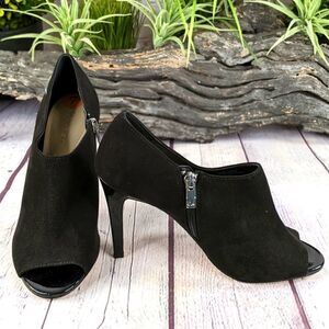 CALVIN KLEIN Sioban Womens Black Suede Leather Zip Ankle Booties Stiletto Heels